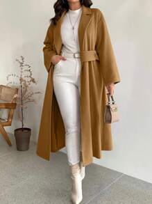 Calvaya Áo khoác dài màu trơn cỡ lớn, thường ngày, thu/đông - màu nâu - Xem 4