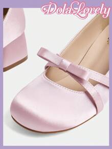 Dola Lovely Round Toe Low Vamp Bowknot Back Strap Chunky Heel Dress Shoes, Fashionable High Heels For Women Spring Shoes Spring Break Easter