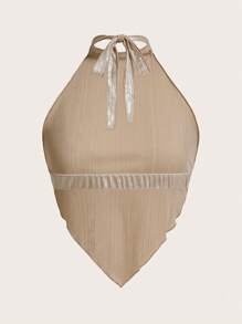 SHEIN ICON 音乐会服装 金属丝头巾下摆吊带上衣 - 杏色 - 查看 2