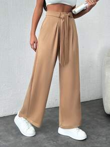 EURMUSE Women's Beige Double Buttoned High Waist Pants - Beige - View 3