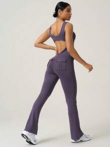 Easithlete Easithlete Women Simple Strap Fitted Casual Jumpsuit - Mocha Brown - View 3