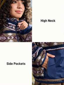 In My Nature Áo khoác lông cừu Sherpa sọc nhiều màu cổ đứng - Cà phê nâu - Xem 4