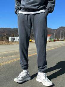 DAZY 2pcs Men Casual Daily Wear Round Neck Contrast Color Sweatshirt & Pants Set, Autumn - Blue - View 7