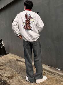 DAZY Men's Leopard & Rabbit Print Pullover Sweatshirt, Casual And Fashionable For Daily Wear Fall,Winter - Grey - View 6