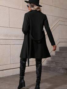 SHEIN PETITE Women's Casual Solid Color Double-Breasted Coat, Autumn / Winter