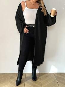 SHEIN CURVE+ Curve Plus Drop Shoulder Cardigan, For Winter