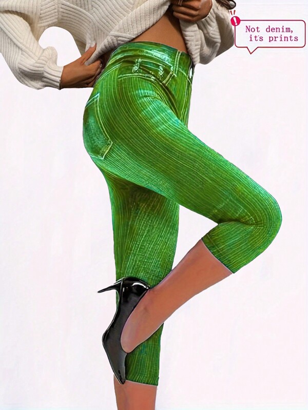 LONESS Women All-Over Print Fitted Elastic Waist Casual Leggings