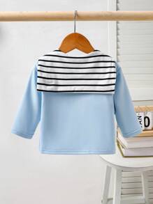 Baby/Infant Casual Comfy Blue T-Shirt With Removable Striped Shawl, Autumn & Winter Everyday Outfit - Blue - View 2