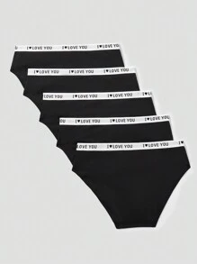 SHEIN 5 Stücke/Packung Teenager Mädchen Unterwäsche im minimalistischen Stil, komfortabel mit Buchstabendruck, elastisch und atmungsaktiv