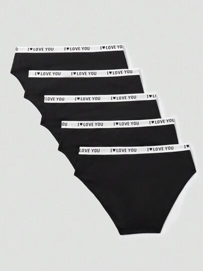 SHEIN Girlism Paquete de 5 prendas de ropa interior elástica y transpirable con estampado de letras minimalista y cómoda para adolescentes