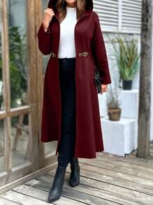 SHEIN LUNE Plus Size Solid Color Hooded Coat, Casual For Autumn/Winter - Burgundy - View 1