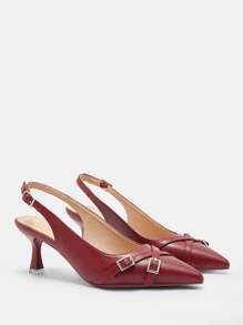 CUCCOO BIZCHIC 女士时尚优雅纯色尖头高跟鞋，适合圣诞节和新年假期氛围秋冬 - 紅色 - 查看 6