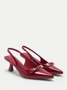 CUCCOO BIZCHIC Women's Fashion Burgundy Metallic Buckle Minimalist Pointed Toe Flat Shoes, Commute, Party, Vacation Suitable For Christmas And New Year Holiday Vibe Fall And Winter - Burgundy - View 2