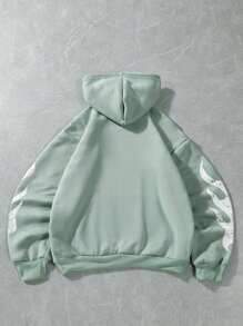 Manfinity Campus Court 男士休闲字母和数字印花连帽衫，秋冬季长袖连帽衫，适合朋友、丈夫、男朋友的礼物 - 綠色 - 查看 2