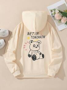 Tween Girl Long Sleeve Letter Print Simple Hooded Casual Sweatshirt - Apricot - View 1