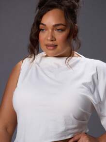 MUSERA 大码不对称袖侧系带T恤，适合外出、派对、夜店、锐舞派对、演唱会、节日、性感装扮、约会之夜、日常穿着、返校季、工作等各种场合，秋冬季皆宜。