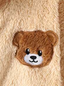 女童拼布毛绒可爱熊连帽夹克，秋冬 - 彩色 - 查看 3