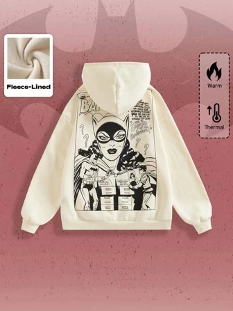Batman X ROMWE Sudadera con capucha oversize de caída de hombros con gráficos de héroes de anime y eslogan