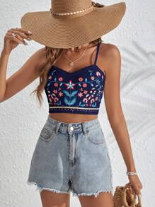 SHEIN VCAY Áo ba lỗ dệt kim họa tiết ren phong cách retro cho nữ - Nhiều màu - Xem 6