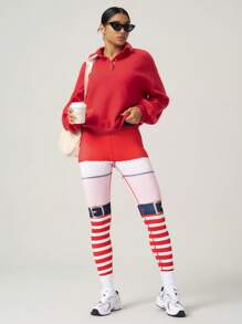 SHEIN Sports Quần legging chủ đề Giáng sinh thường ngày dành cho nữ, phù hợp để tập thể dục và giải trí hàng ngày - Đỏ - Xem 3