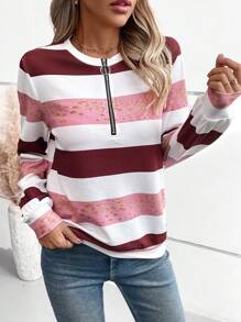 SHEIN LUNE 女士彩色拼布半拉链长袖运动衫 - 彩色 - 查看 5