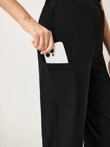 TaskEZ Contrast Color V-Neck Short Sleeve Top And Pants Uniform Scrub Set, Nurse - Black - View 7