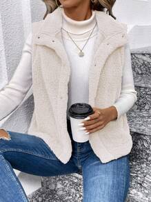 SHEIN LUNE Reversible Plush Women's Vest Jacket In Fall/Winter - White - View 5