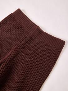 SHEIN Teen Girls Fashion Patched Fluffy Cable Knit Cropped Cardigan & Flared Pants 2 Pieces Set, Autumn/Winter - Brown - View 5