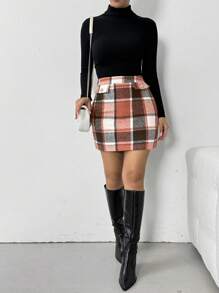 Chiquease Women's Plaid Mini Skirt, Elegant Commuting Style