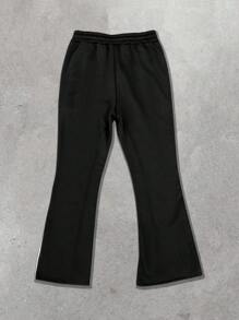 Manfinity EMRG Men's Casual Everyday Star Print Drawstring Waist Flared Sweatpants, Autumn - Black - View 2