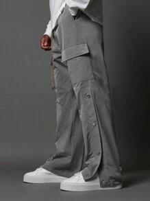 SUMWON Straight Fit Cargo Nylon Pant With Side Poppers - Grey - View 2