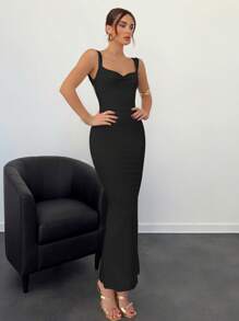 Aloruh Backless Bowknot Decor Pink Dress For Women - Black - View 5