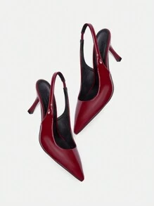 CUCCOO BIZCHIC 女士尖头高跟细跟优雅中跟凉鞋，舒适一脚蹬鞋，玫瑰红色，适合圣诞节和新年假期氛围秋冬 - 酒紅色 - 查看 9