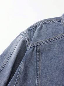 ROMWE MEN Street Life Men's Front Button Long Sleeve Simple Casual Denim Jacket - Blue - View 5