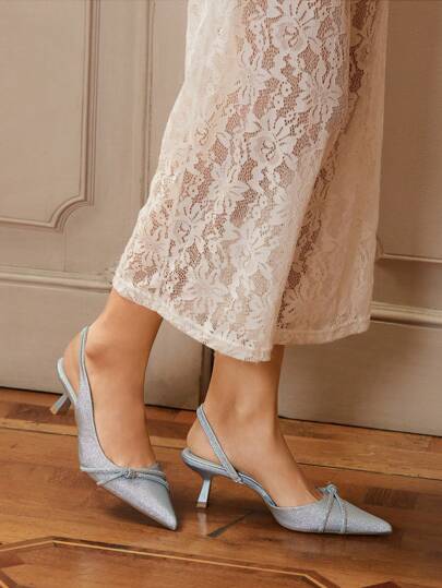 CUCCOO HITCHD Women's Pointed Toe Low Heel Comfortable Fashion Rhinestone Decorated Pumps