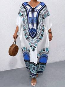 Plus Size Women's Vintage Printed Simple Daily Dress Women Outfit, For Summer - Multicolor - View 5