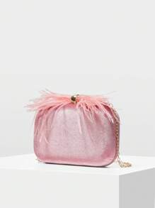 MOTF PREMIUM Bolso de mano de fiesta elegante de unicolor con contraste y peludo para mujer, para el Día de San Valentín - Rosa - Ver 4