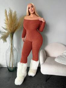 SHEIN SXY Combinaison moulante à col roulé grande taille, chaude - Tabac - Voir 4