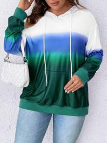 SHEIN LUNE Plus Size Gradient Long Sleeve Pocket Design Casual Sweatshirt Pullover Fall - Multicolor - View 3