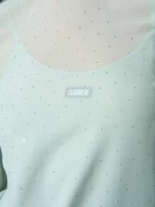 AiiRZ Elegant Mint Sparkle Mini Dress Long Sleeve Party St Patrick's Day Irish Holiday Evening Sheer Glitter Sheath Special Occasion Lucky Charm Wedding Guest Dress - Green - View 3