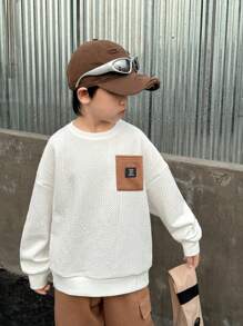 SHEIN 2 件儿童/青少年男孩休闲韩版拼色贴袋字母印花圆领宽松运动衫和抽绳宽松慢跑裤，适合春季、夏季、秋季、冬季上学、花园、海滩、生日 - 彩色 - 查看 5