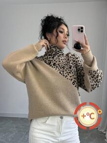 SHEIN Privé 女士豹纹高领长袖毛衣上衣