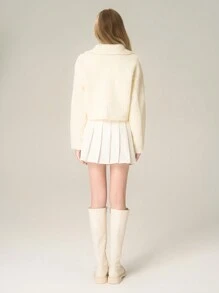 Teen Girls Casual Zippered Jacket, Suitable For Daily Wear, Fashionable And Versatile, Perfect For Fall And Spring And Winter Seasons - Beige - View 2