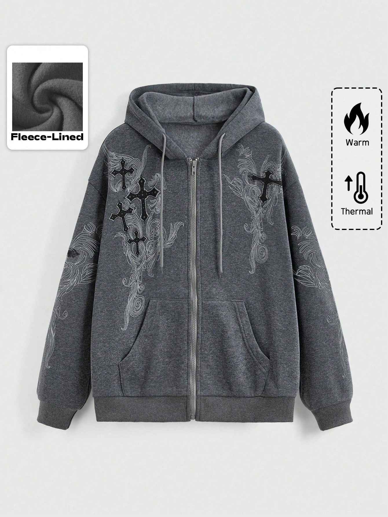 トップス Crooked Zipper Hooded Sweatshirt YUNZSXJY Womens Fall Sweatshirts Cross Totem Print Hooded