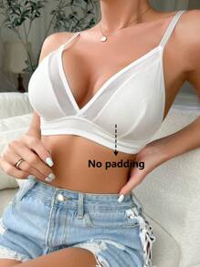 Contrast Mesh Cami Bralet - White - View 6