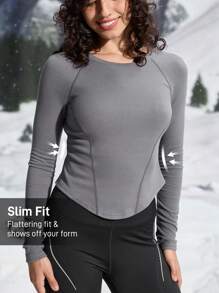 In My Nature Women's Round Neck Raglan Sleeve Slim Fit Outdoor T-Shirt Winter Women Tops - Grey - View 3