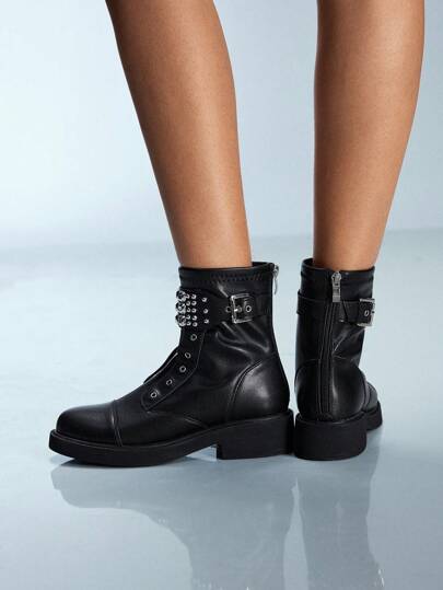 CUCCOO GRLICON Stivaletti alla caviglia da donna, stile Y2K, stile punk, stile biker, stile ragazza cool, adatti per Ognissanti, Natale, feste