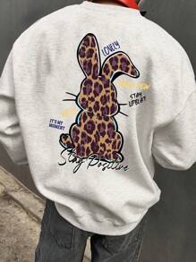 DAZY Men's Leopard & Rabbit Print Pullover Sweatshirt, Casual And Fashionable For Daily Wear Fall,Winter - Grey - View 1