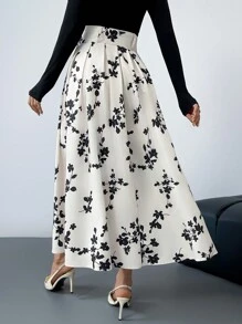 Firerie 女式优雅花卉印花百褶裙，秋季 - 杏色 - 查看 4