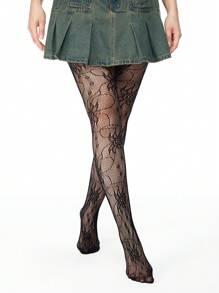 ROMWE Fairycore 1 双棕色毛绒暖腿套 + 1 双向日葵印花渔网袜，弹力紧身裤和暖腿套分层套装，Y2K 芭蕾舞女演员风格两件套服装 - 彩色 - 查看 4